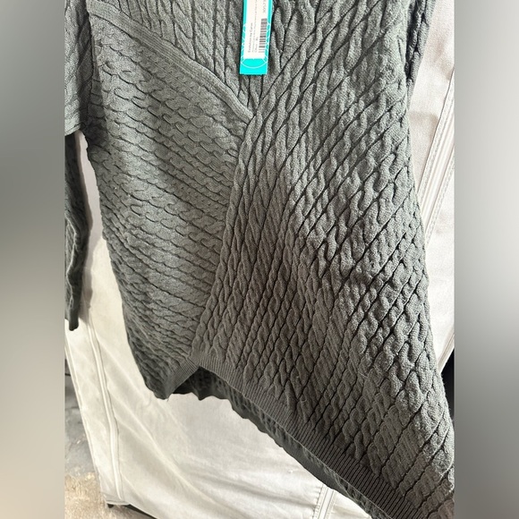 Evolution by Cyrus Aneesa Cable Knit Asymmetric Hem Olive Green Tunic Sweater XL - Picture 5 of 7